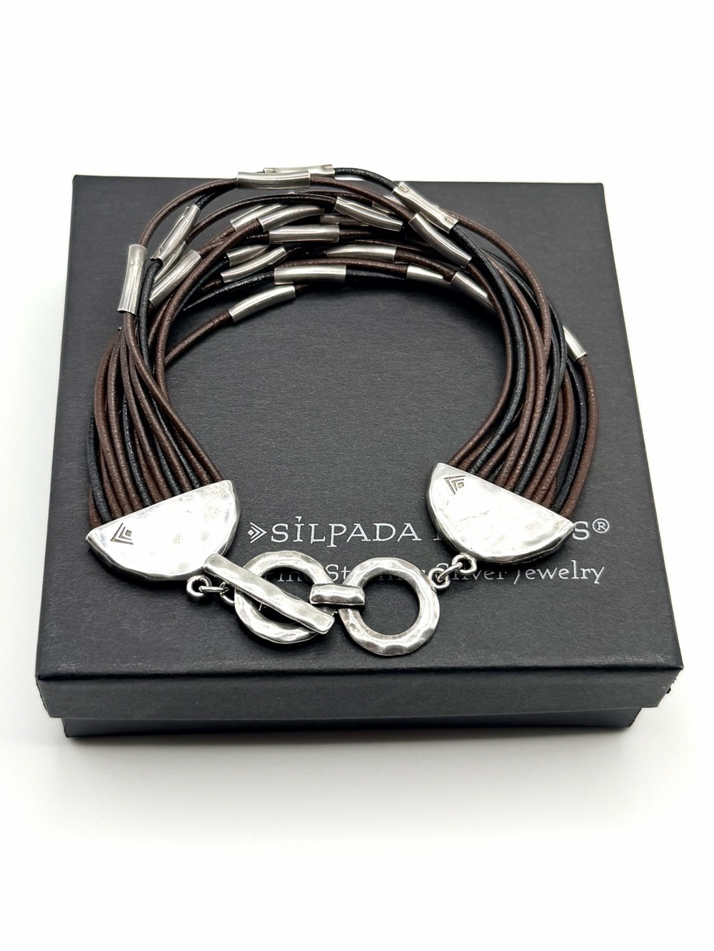 Vtg Silpada Speed of Light 925 Sterling Silver Leather Bracelet 8.5”